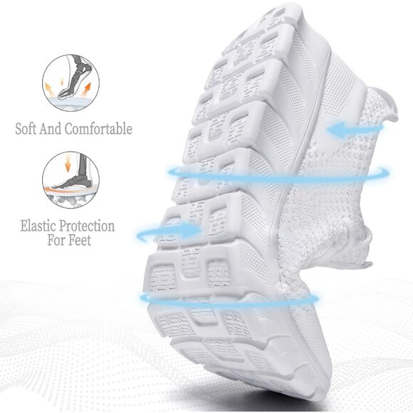Women White Running Tennis Walking Lightweight Shoes Slip On Workout Sneakers - Picture 3 of 7